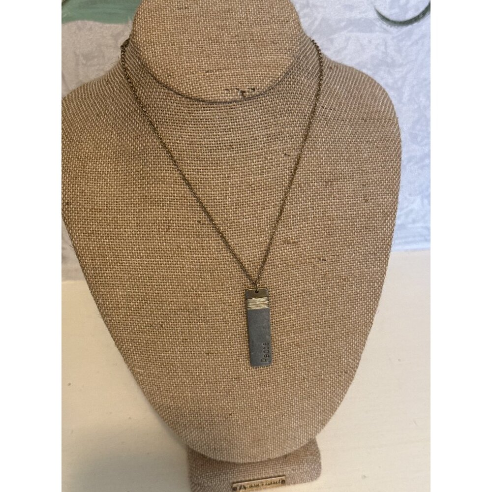 Peace Engraved Pendant Necklace In Silver Tone Finish Adjustable Chain